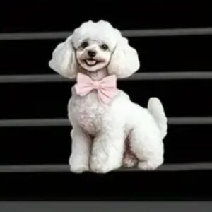 Cool 3D Print White Poodle Dog With Bow Car Air Freshner Vent Clip
